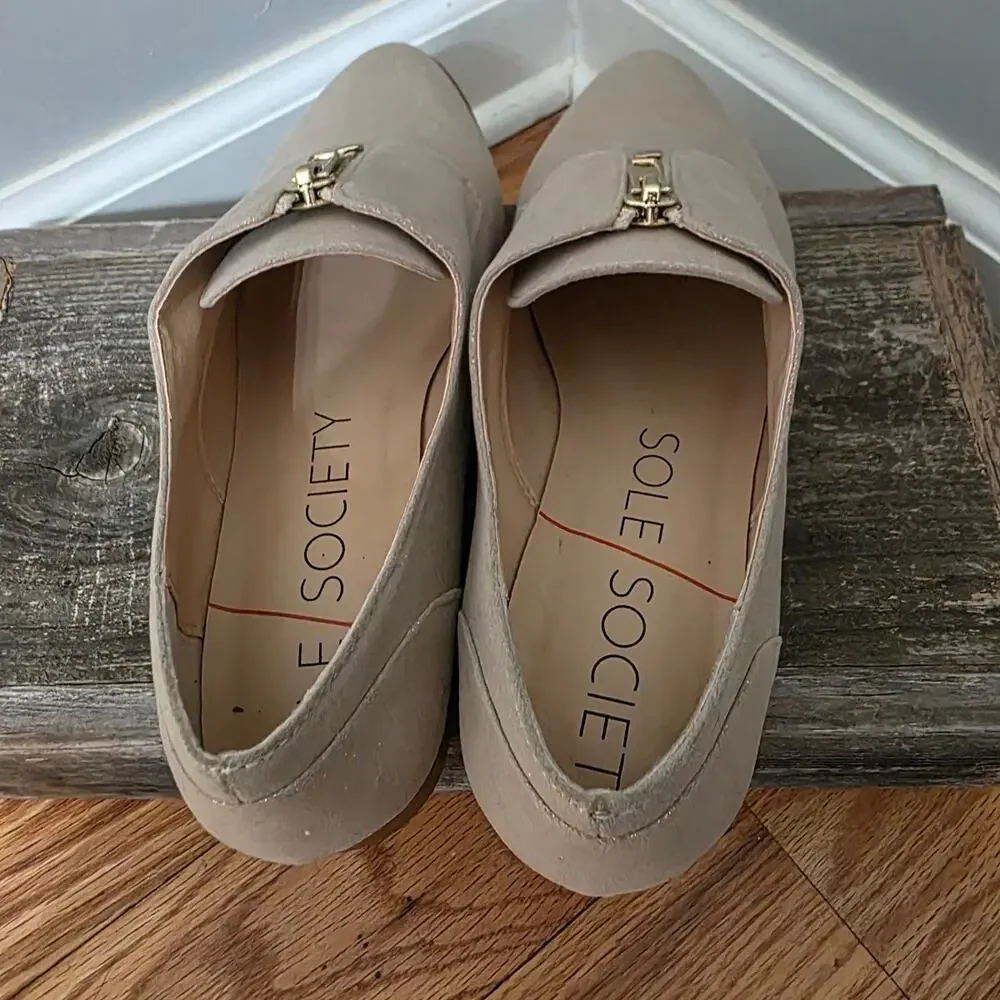 Sole Society Nirvana Nude Metallic Zip Flats Loafers Womens Size 6